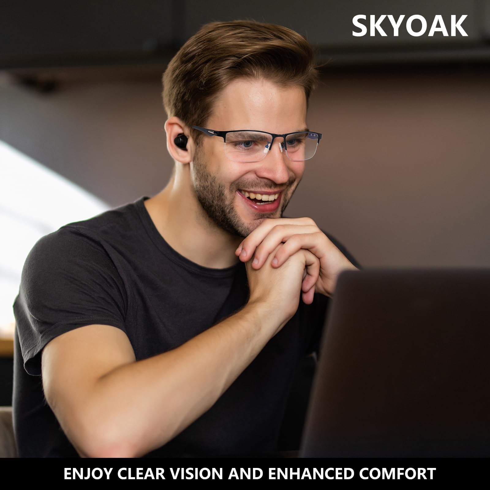 SKYOAK Paquete de 2 lentes de lectura multifocales progresivos para hombre, medio marco, lentes multifocales para lectura de computadora, patillas TR90