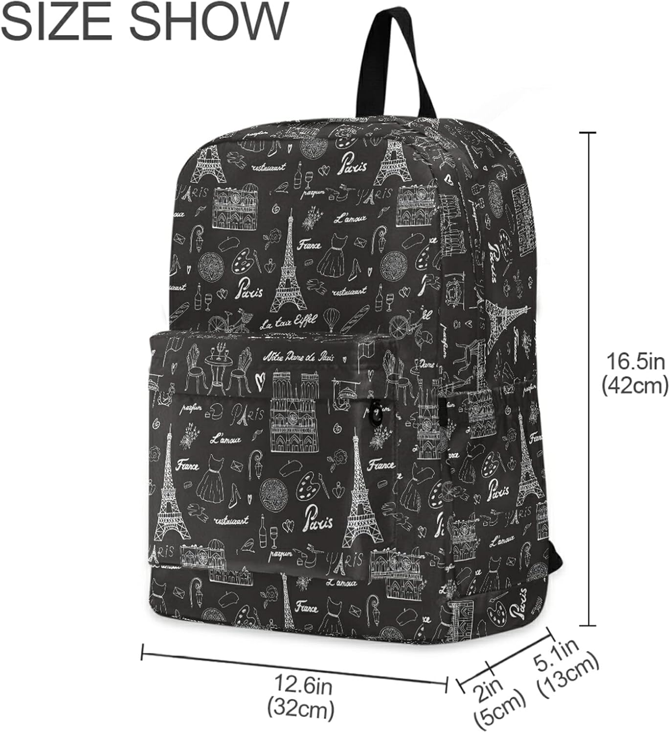 Rromantic Paris Eiffel Tower Black White Casual Polyester Laptop Backpack Large Daypack for Business Sport Travel School Bookbags