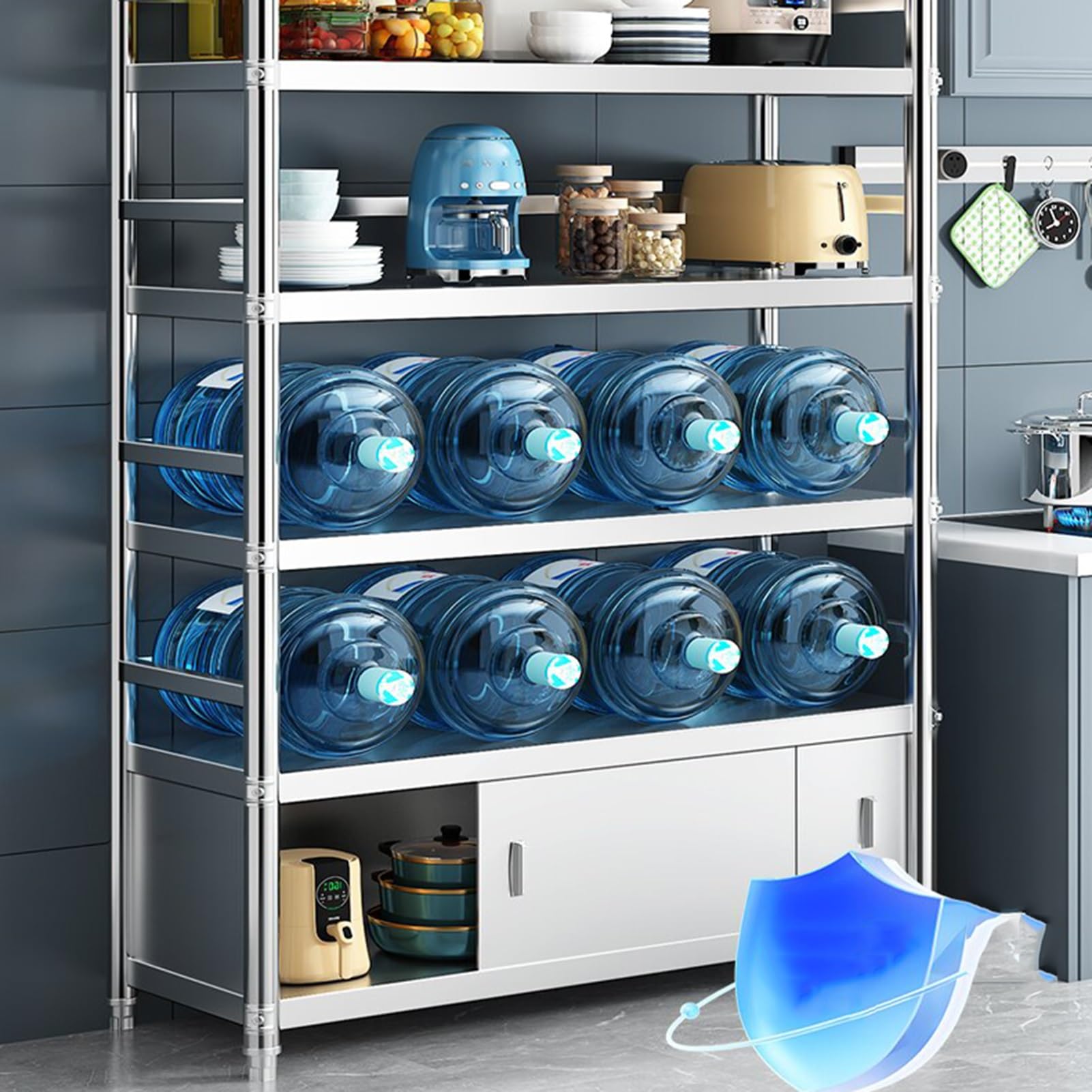 Tavolo resistente in acciaio inox con armadio e scaffalatura, per cucina, ristorante, hotel, garage (60 x 40 x 150 cm)
