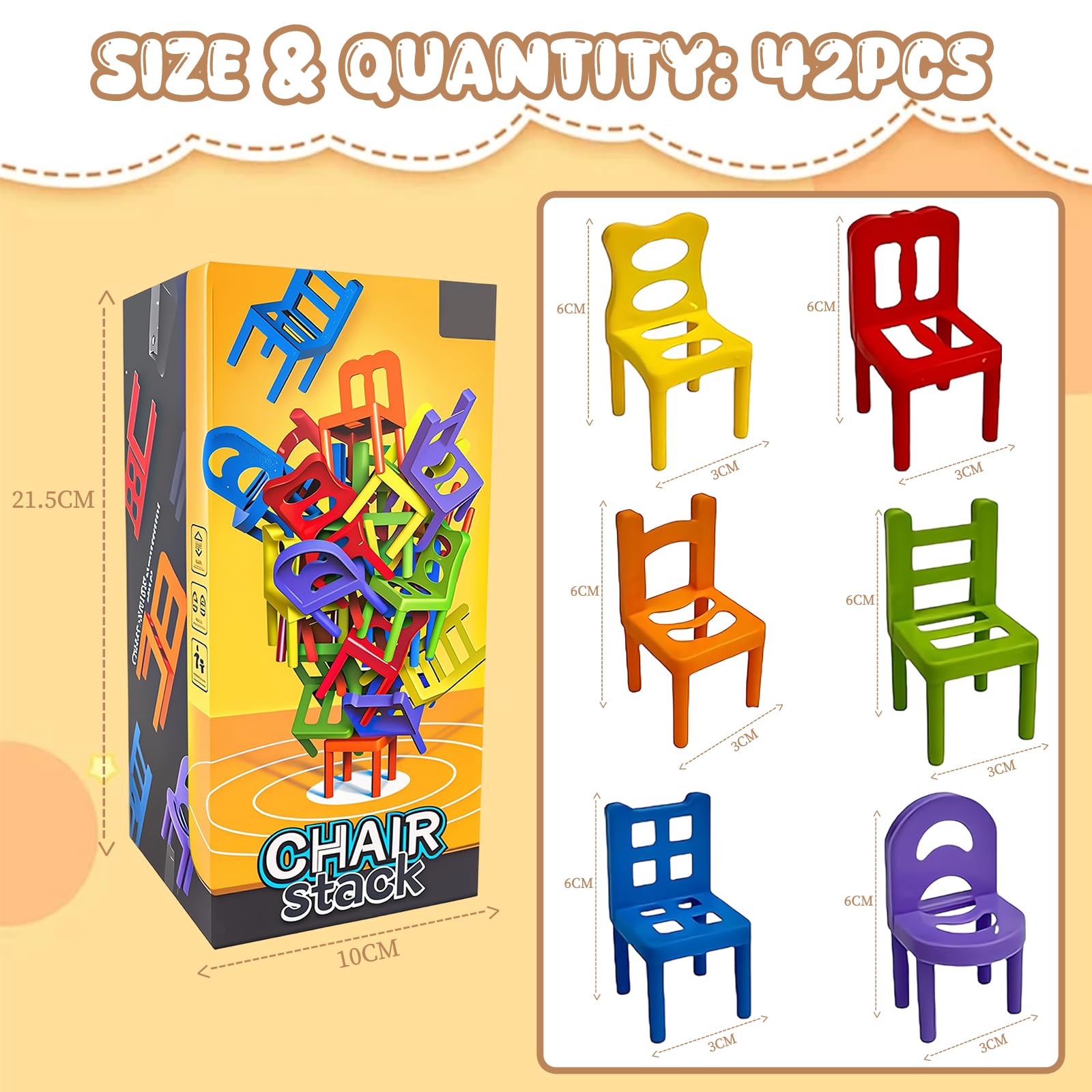 Mini Silla Apilable Juego de Equilibrio 42 Piezas – Divertido Desafío de Fiesta y Juguete Educativo Familiar para Niñas, Niños y Adultos
