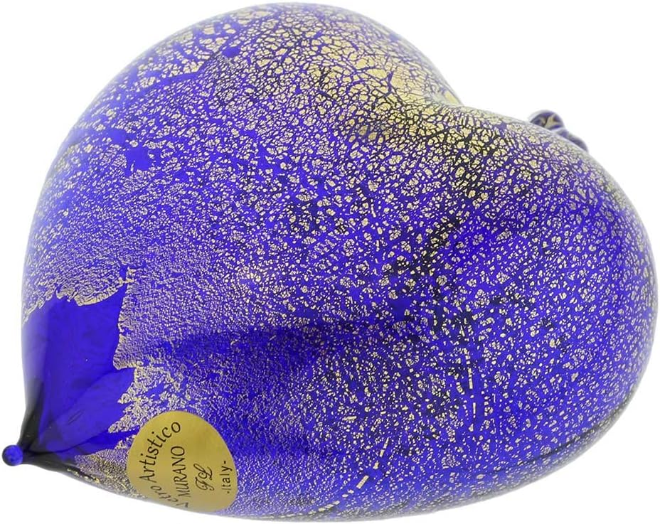 Glass Of Venice Murano Glass Heart Christmas Ornament - Blue Gold
