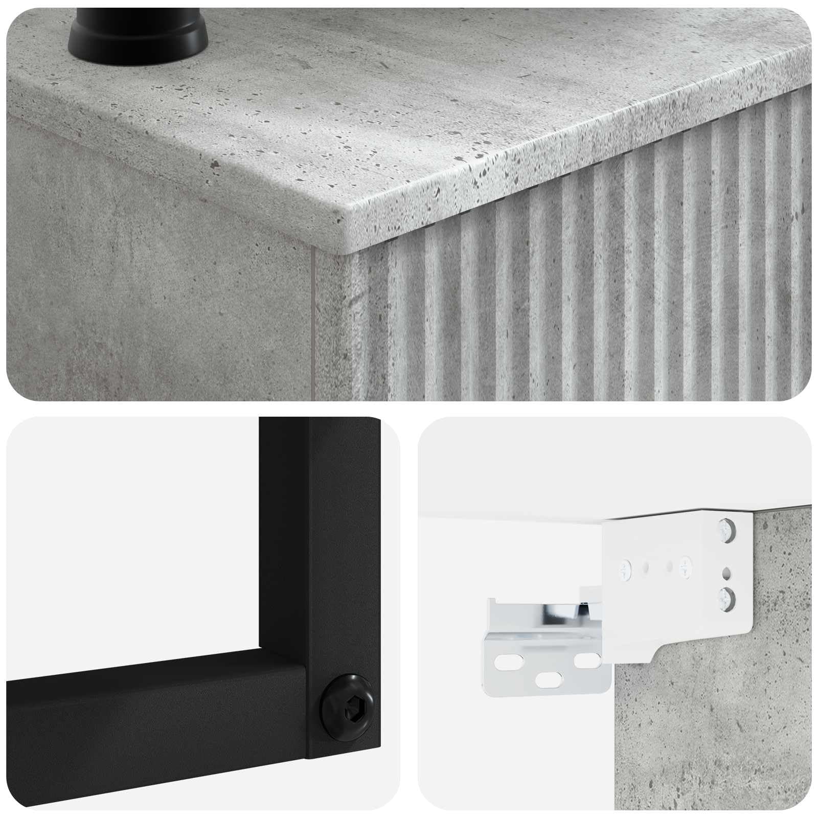 Lavabo de pared gris cemento 53 x 35 x 39 cm | Madera Ingeniarizada, Lavabo Integrado, Drenaje Rápido, Montaje En Pared, Solo Uso Interior
