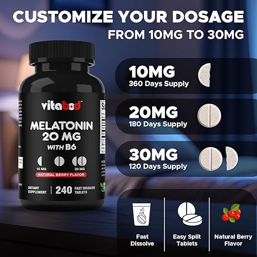 Miniatura 6 de Melatonina 20 mg 240 tabletas de disolución rápida Sin drogas Sabor natural a bayas Vegetariano, sin OMG, sin gluten, 240 unidades (paquete de 3)