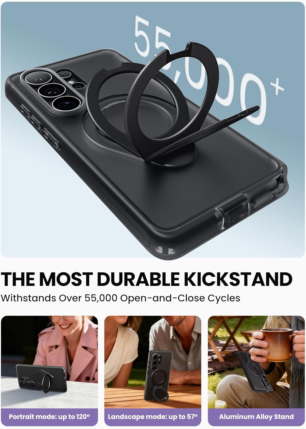i-Blason for Samsung Galaxy S26 Ultra Case with Magnetic Stand, [Built-in Screen Protector] [Compatible with MagSafe] Anti-Yellowing Full-Body Slim Ring Holder Shockproof Phone Case, Frost Black