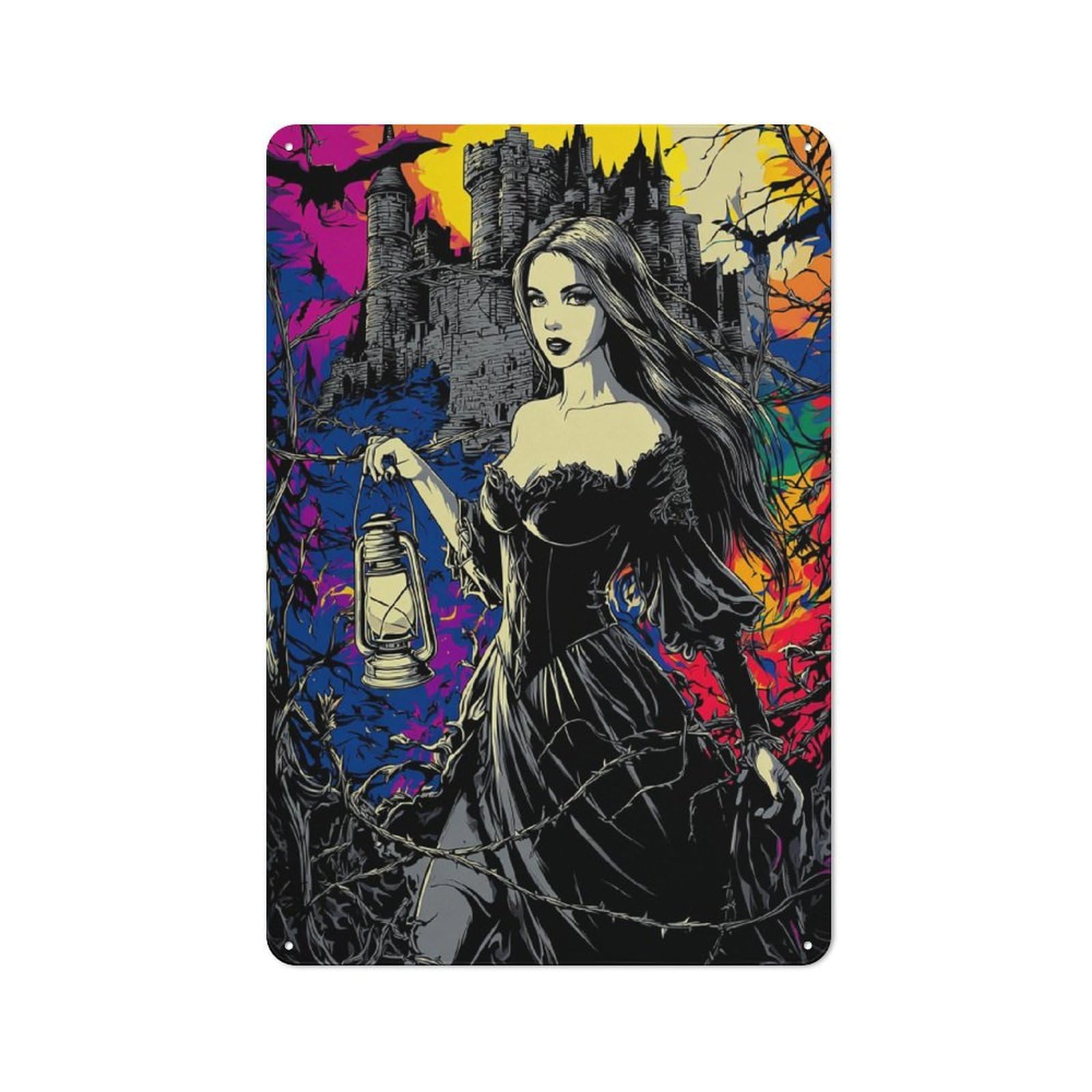 Junmoney Haunting Lantern Gothic Fantasy Art Retro Metal Sign 30X20cm For Living Room Or Hallway, For Updating Living Room And Hallway After Moving