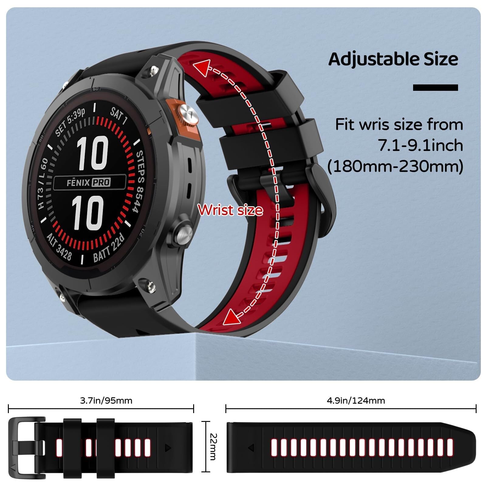 Pasek do zegarka Garmin Fenix 7 Pro / Fenix 7 / Fenix 6 / Fenix 6 Pro / Fenix 5 / Epix Pro 47 mm, 22 mm, silikonowy pasek zastępczy QuickFit do Garmin Forerunner 965 / 955 / 945 / 935