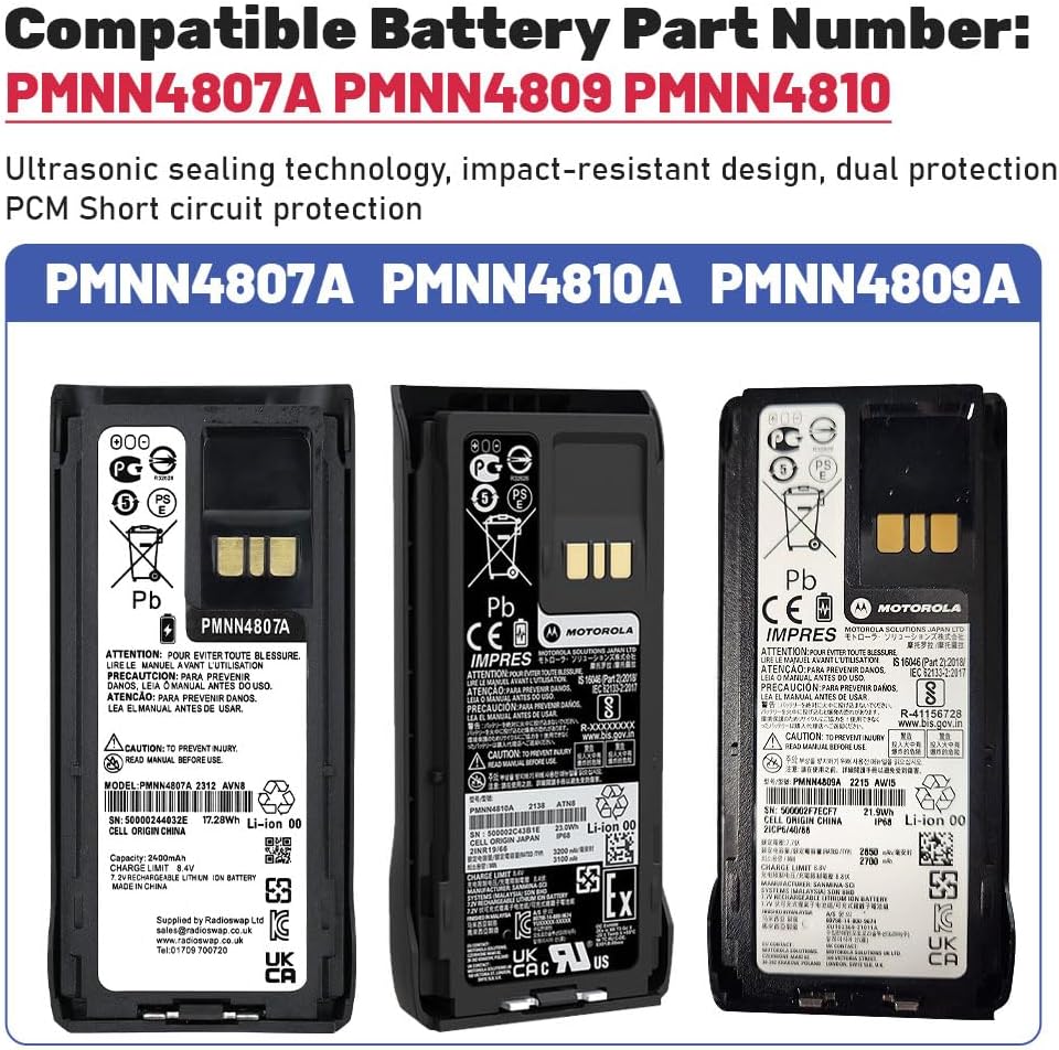 5X 7.4V 3200mAh PMNN4808A with Type C USB Charging Port Rechargeable Li-ion Battery with Belt Clip Compatible for Mo-to-rola R7 Radios