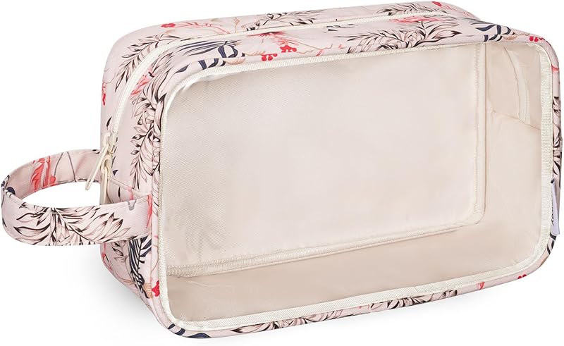 Necessaire transparente Narwey Beige Flamingo com zíper