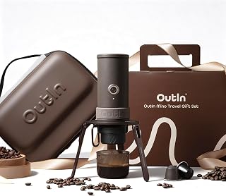 OutIn Mino Portable Electric Espresso Machine Travel Gift Set, 22-Bar Self-Heating Espresso Maker with Foldable Coffee Stand, EVA Plus Carrying Case, Compatible with Capsules & Ground Coffee