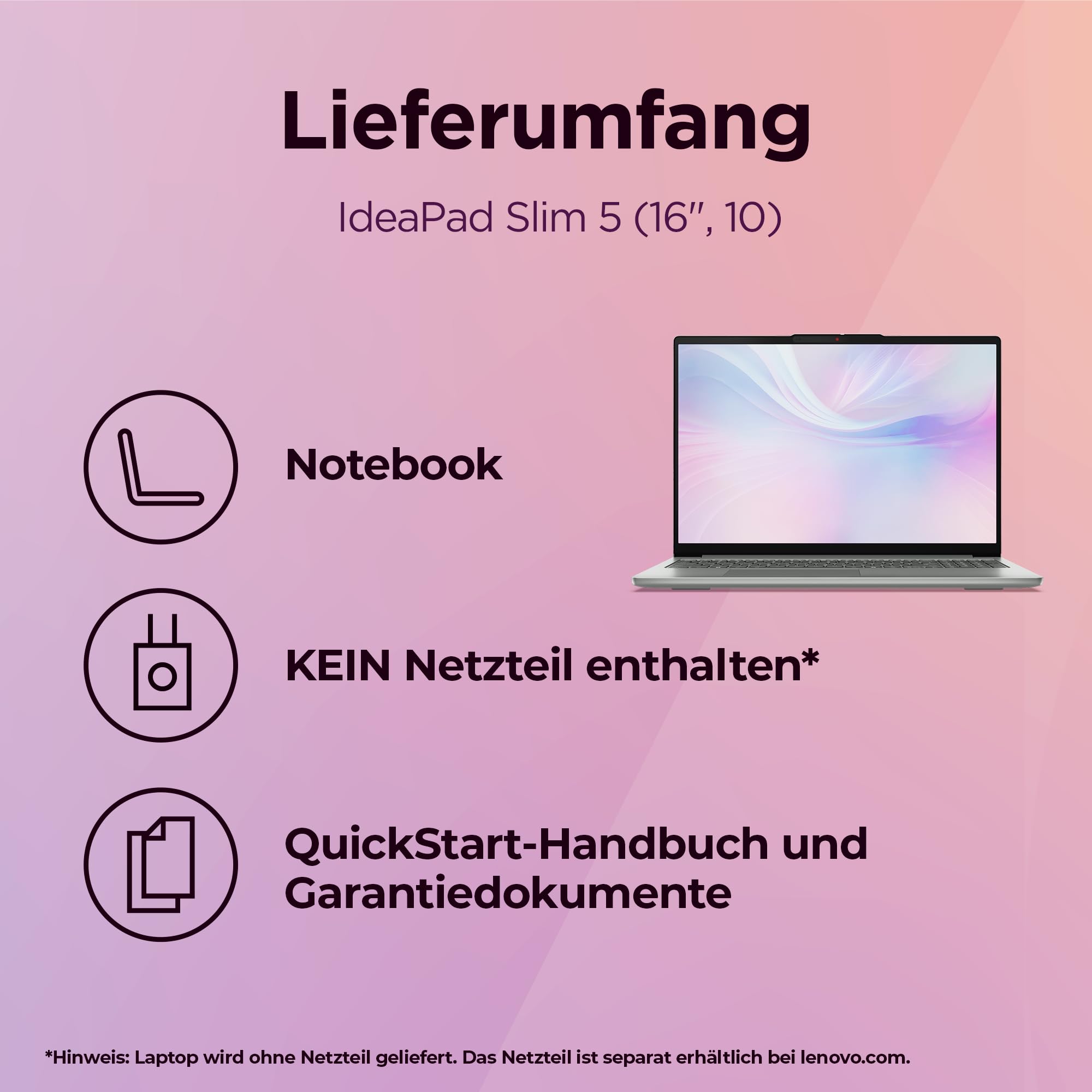 Lenovo IdeaPad Slim 5 Laptop | Copilot+ PC | 16" WUXGA Display | AMD Ryzen AI 5 330 | 512GB SSD | 16GB RAM | AMD Radeon Grafik | QWERTZ | Beleuchtet | Windows 11 | Luna Grau | 3 Monate Premium Care