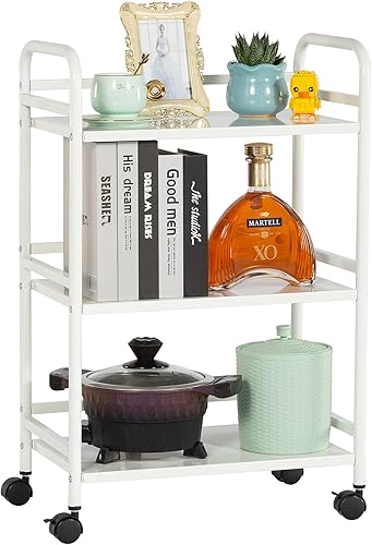 Miniatura 7 de Carrito de metal multiusos de 3 niveles, carrito resistente de gran capacidad con ruedas bloqueables para cocina, sala de estar, oficina, estantes