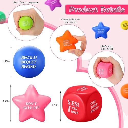 Miniatura 2 de Jenaai 60 bolas de estrés coloridas con citas motivacionales, cubos de juguete de mano de estrella, bola de espuma inspiradora, bola de alivio