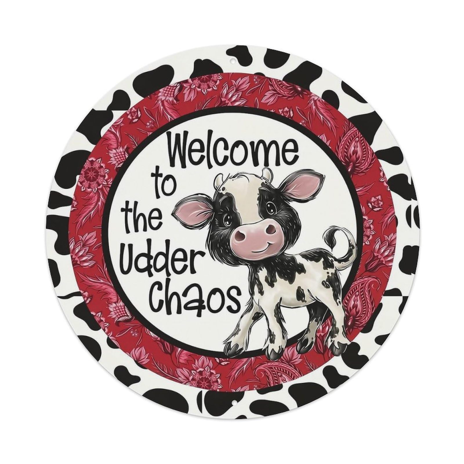 Jdyansheng Vintage Cow Print Floral Welcome Sign Tin Sign Metal Poster Metal Signs For Home Man Cave Bar Cafe Kitchen Laundry Room Wall Decorations 8X8 Inches