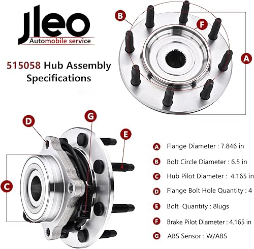 Miniatura 3 de JLEO 515058 Reemplazo del conjunto de cojinete de rueda delantera y cubo para Chevy Silverado 01-06, Chevy Avalanche, Chevy Suburban, GMC Sierra,
