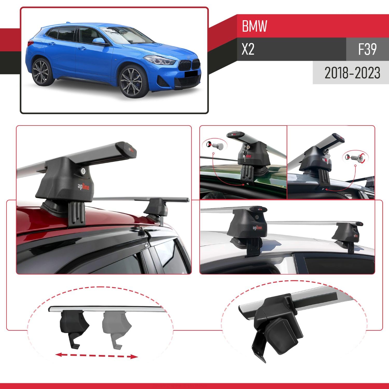 Compatibile con BMW X2 (F39) 2018-2023 Ace-4 Barre Tetto Portapacchi Auto Barre Portatutto Grigo Alluminio 2 Barre