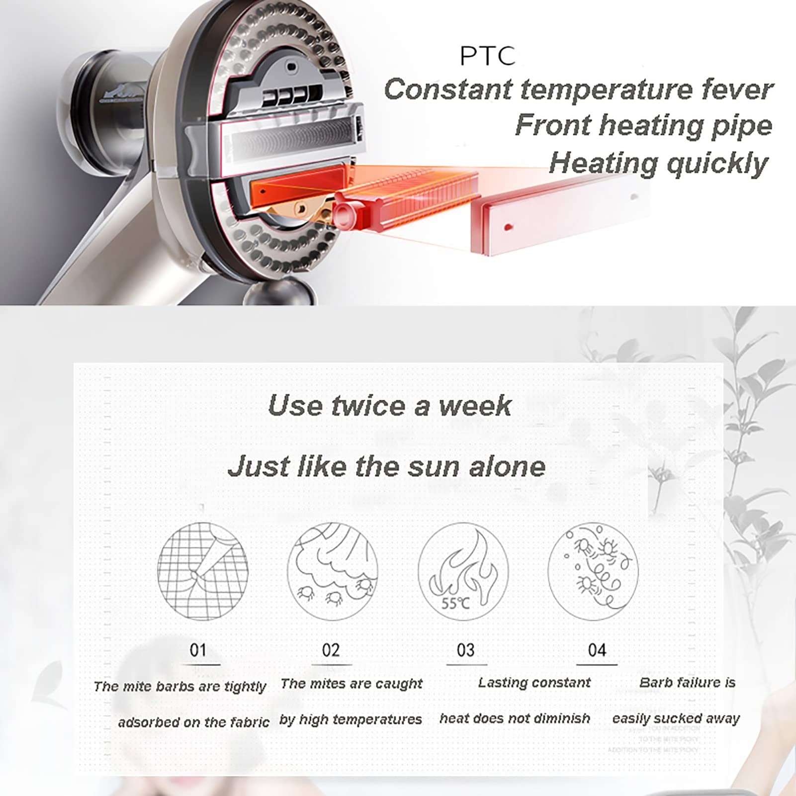 UV Aspirapolvere Antiacaro Aspirapolvere A Mano Con Vibrazione Ad Alta Frequenza E Filtro HEPA Distrugge Fino Al 99,9% Di Gli Acari Battimaterasso Per Pulizia Materasso, Tappeti, Divani ( Color : Gold