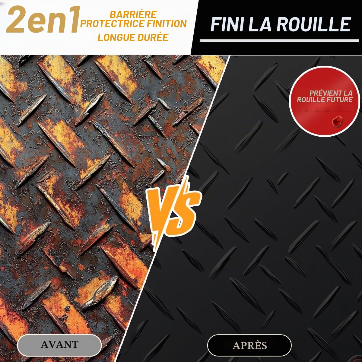 Convertisseur de Rouille 1000ml – Peinture Antirouille et Apprêt Métal Noir 2 en 1 – Traitement Inhibiteur de Rouille Durable pour Voitures, Portails, Outils et Surfaces Métalliques, Dry Quickly