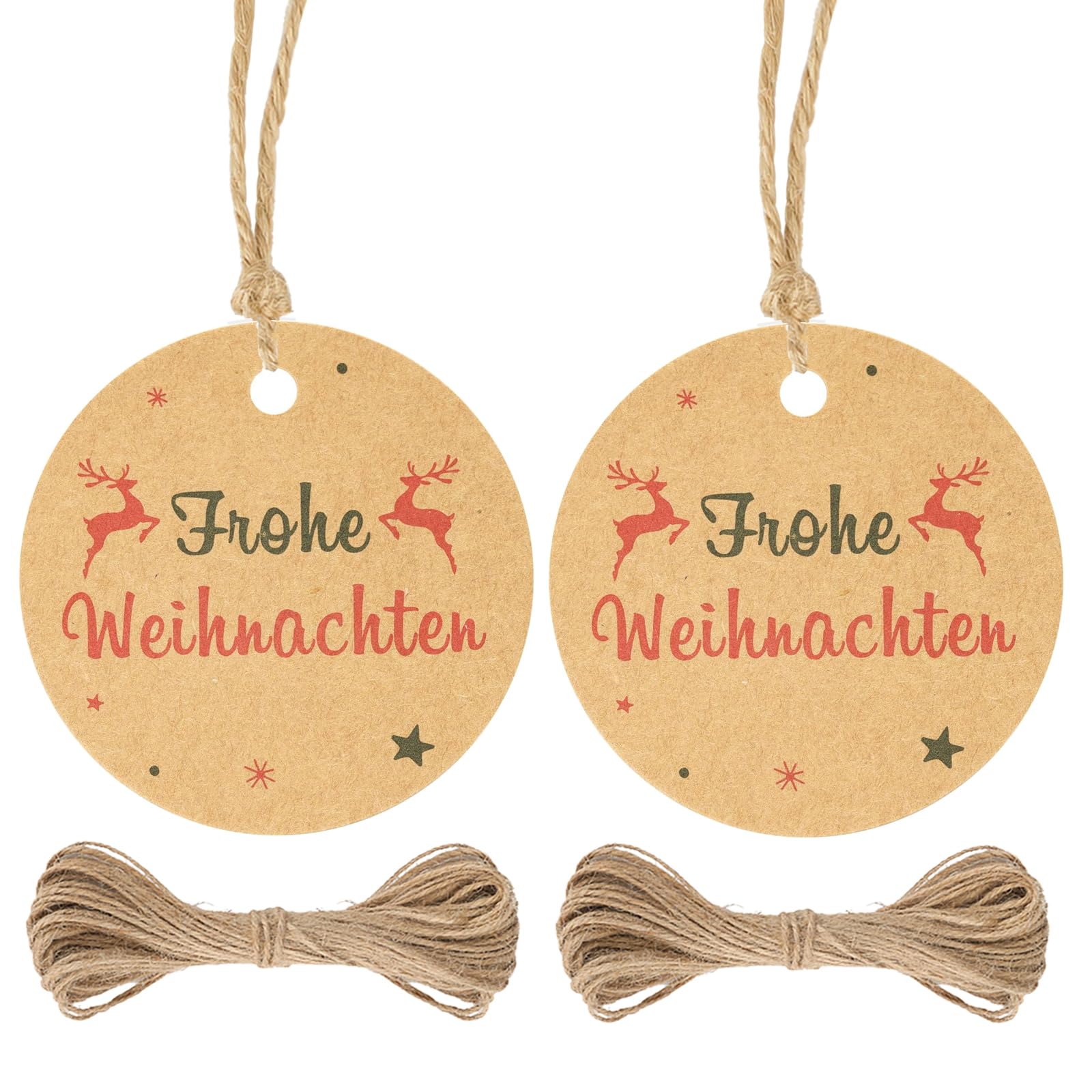 G2PLUS 100x Weihnachts Geschenkanhänger 5,5cm - Mit Tannenbaum Design & Schnur
