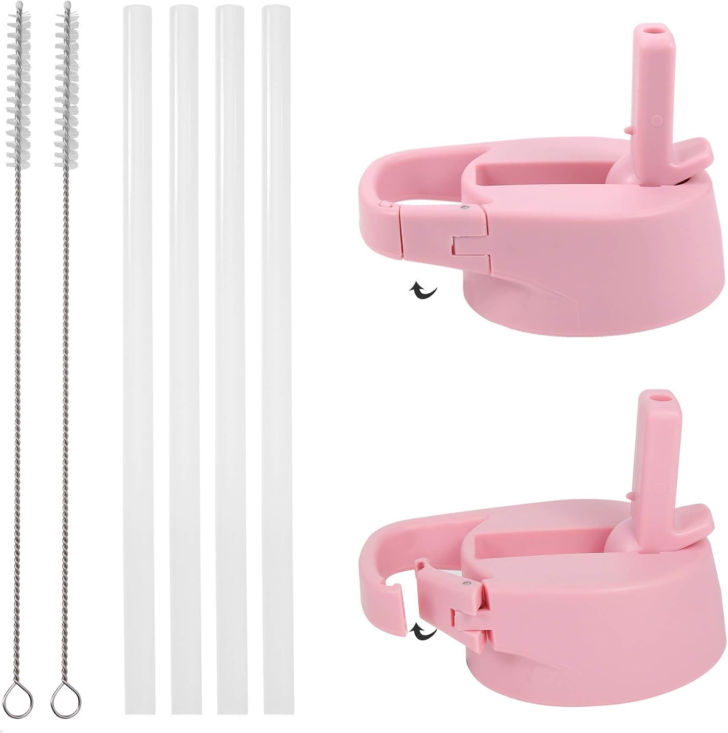 Iron °Flask Carabiner Straw Lid for Wide Mouth Insulated Sports Water Bottles, Simple BPA Free, 2 Lids, 4 Straws, 2 Cleaning Brushes