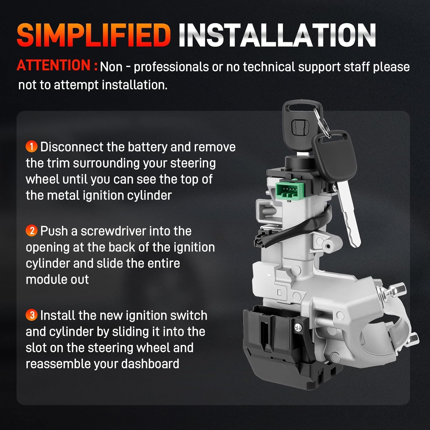 Ignition Switch Lock Cylinder with 2 Keys (with Chip) Compatible with 2003 2004 2005 Honda Civic Hybrid Sedan 1.3L, Compatible with 2001 2002 2003 2004 2005 Honda Civic GX Sedan 1700CC 1668CC 1.7L