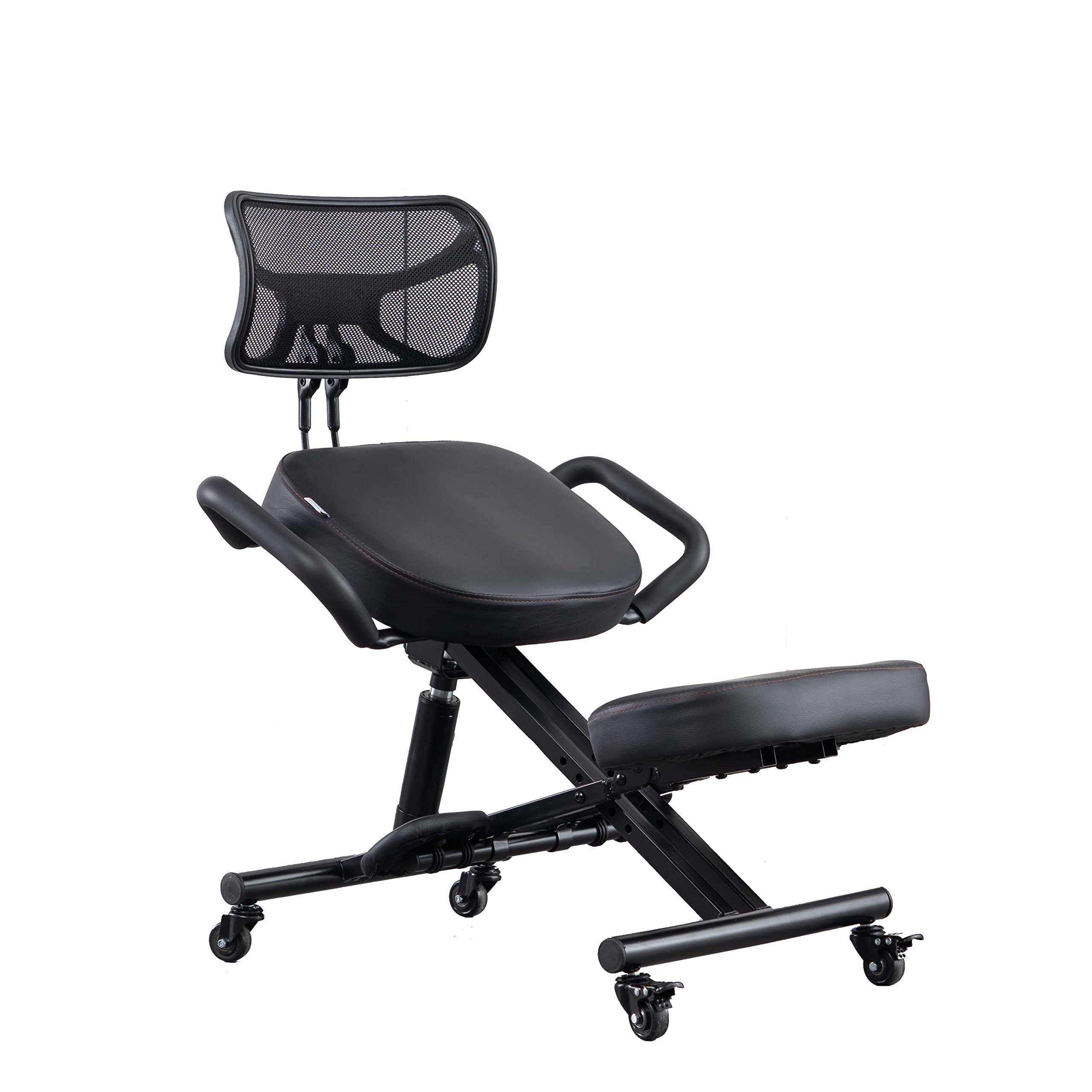 Chaise à genoux avec dossier ergonomique pour le bureau, tabouret réglable avec siège incliné pour une meilleure posture, coussins épais et confortables, noir