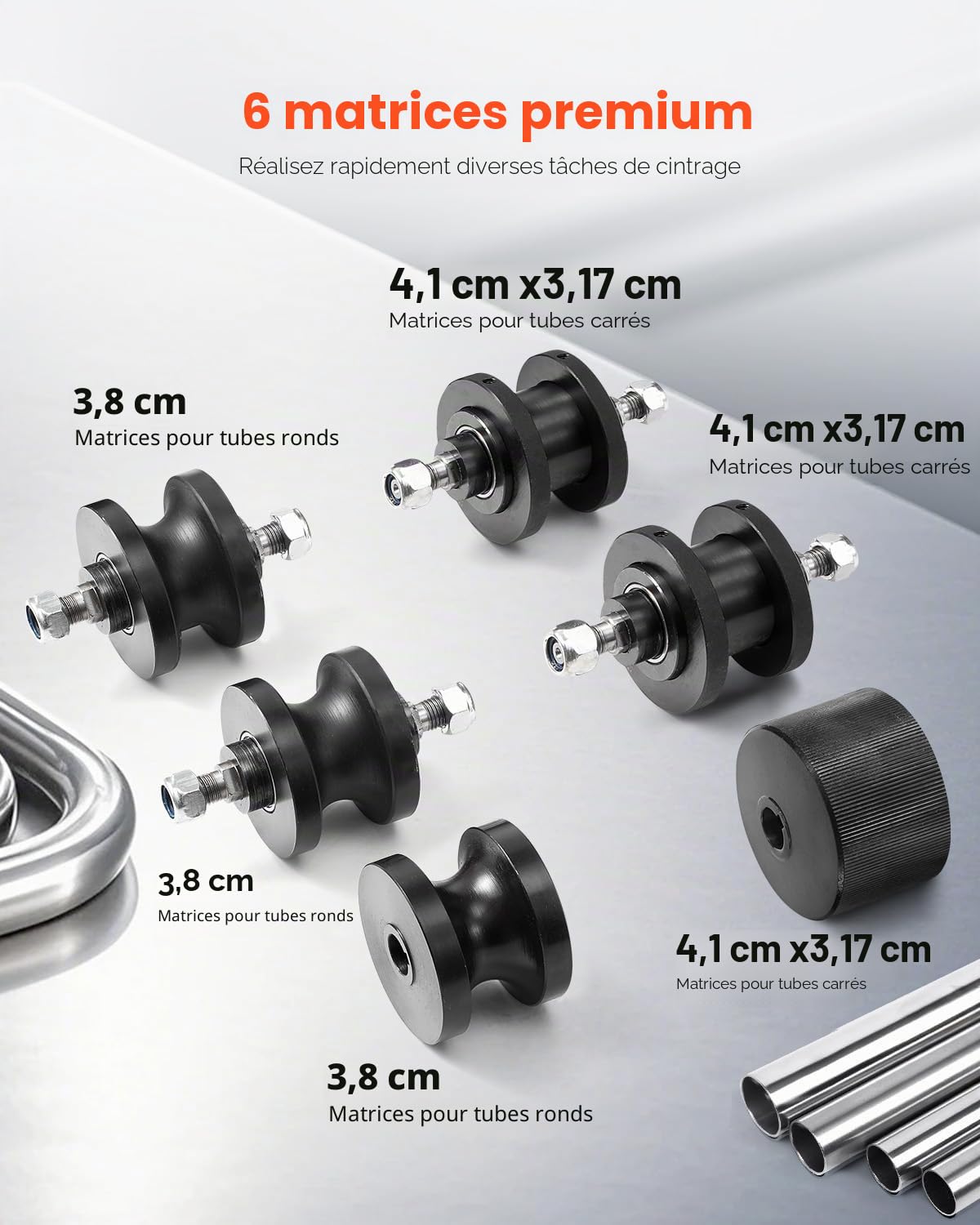 VEVOR Cintreuse de Tubes Manuelle, 38 mm, Cintreuse de Tuyaux en Cuivre à Rouleaux, avec 6 Matrices, Outil de Cintrage de Tuyaux en Aluminium à 360°, pour Réparation Automobile Climatisation CVC