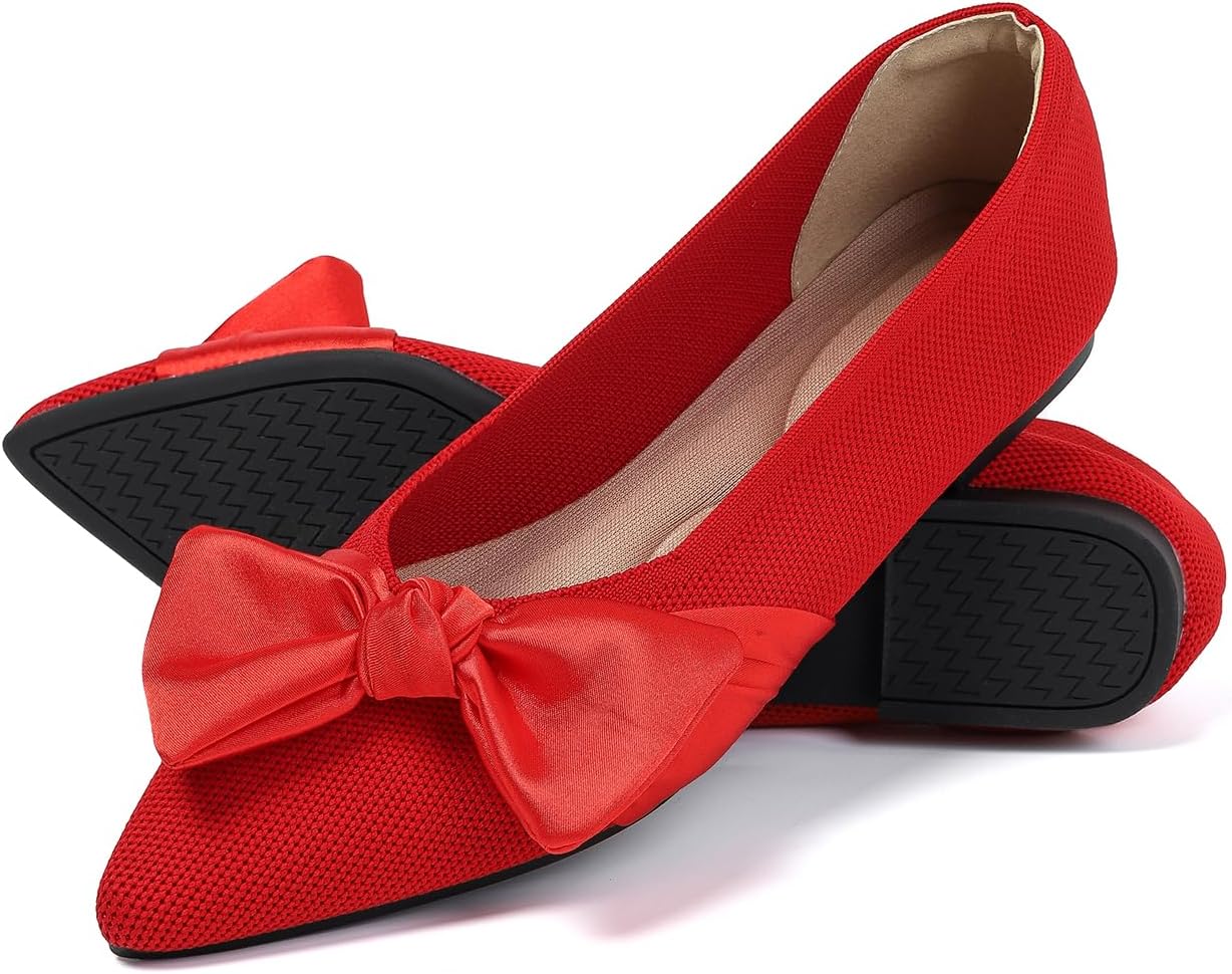 Semwiss Pointed Toe Ballet Flats for Women Slip On Comfortable Flats with Bow Dressy Casual Work Shoes