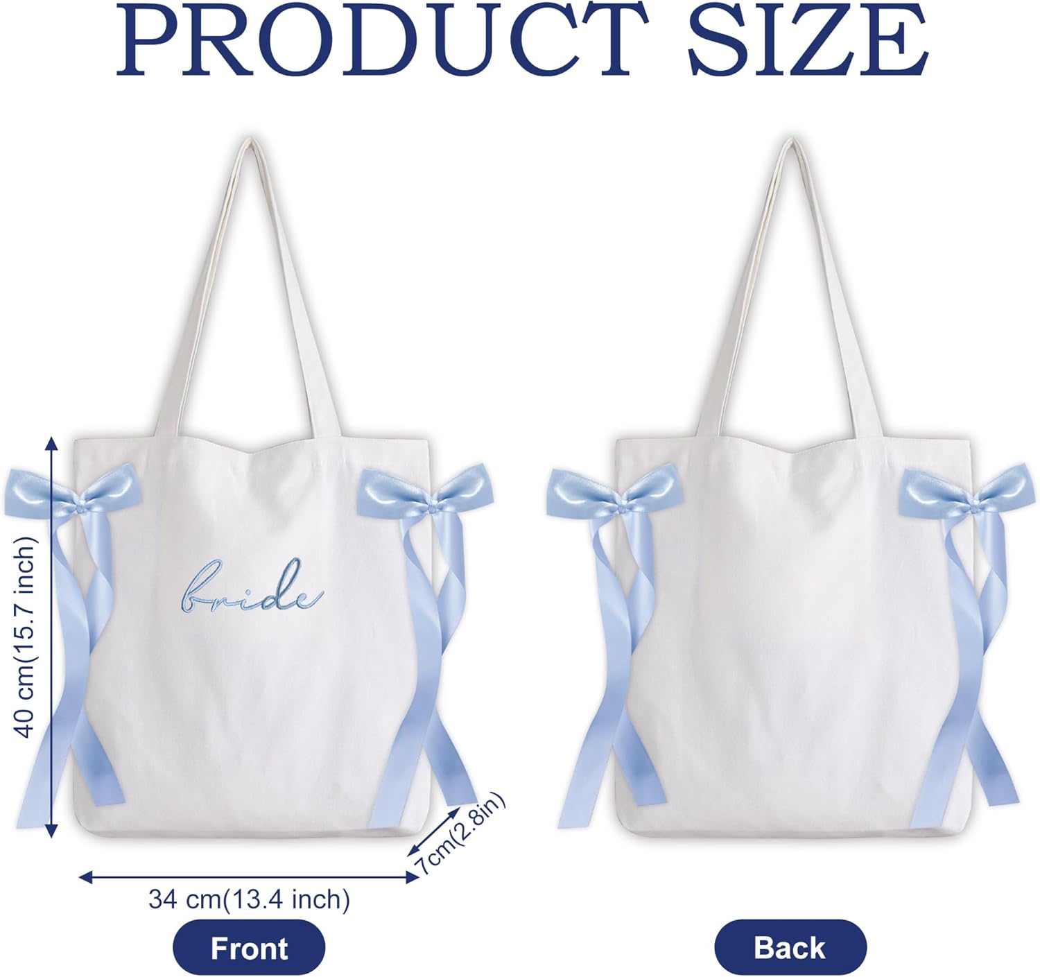 LADY & HOME Bride Tote Bag Blue Satin Bows Bag for Bridal Shower Wedding Honeymoon Gifts - Image 6