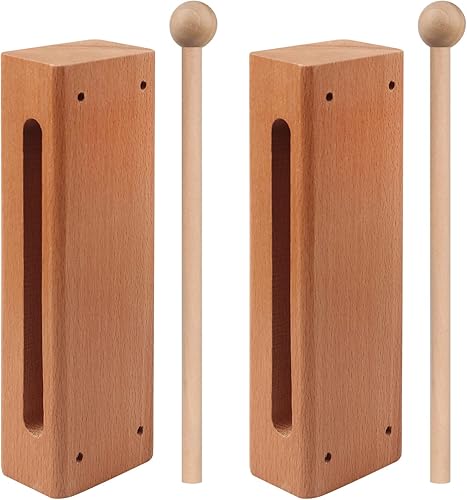 Bloque de ritmo de madera maciza, juego de 2, bloque de ritmo de madera maciza, instrumento de percusión musical perfecto para clases de ritmo con 2