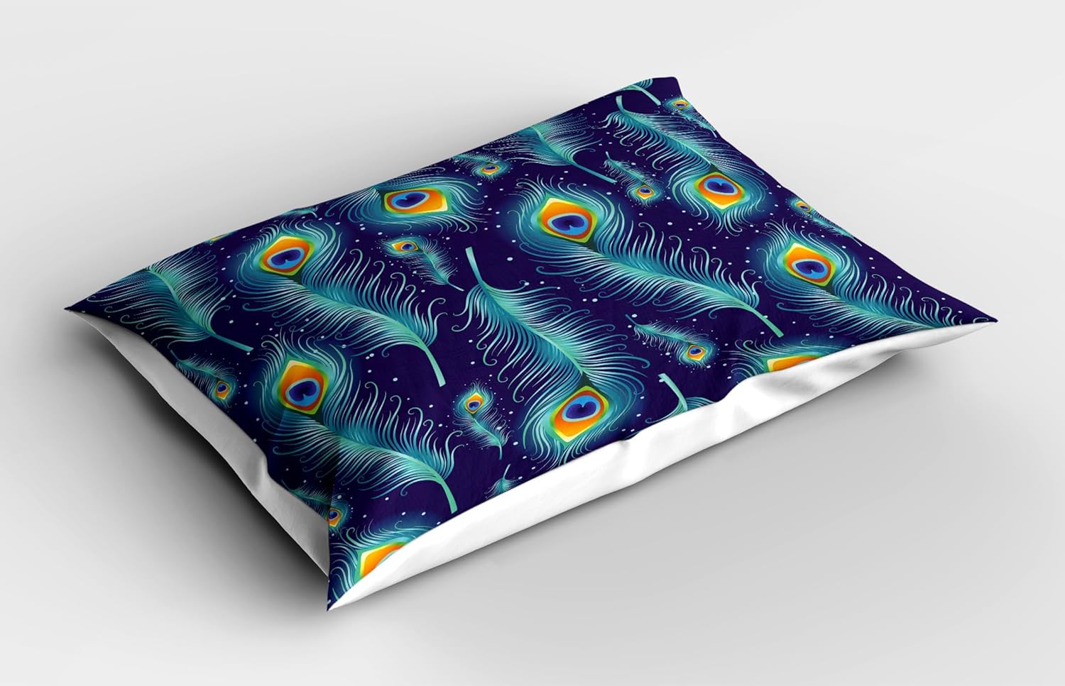 Ambesonne Peacock Pillow Sham Set of 2, Graphic Peacock Bird Feathers Background Designed Image, Quality Microfiber Bedding Item for All Seasons, 30" x 20", Navy Blue Orange