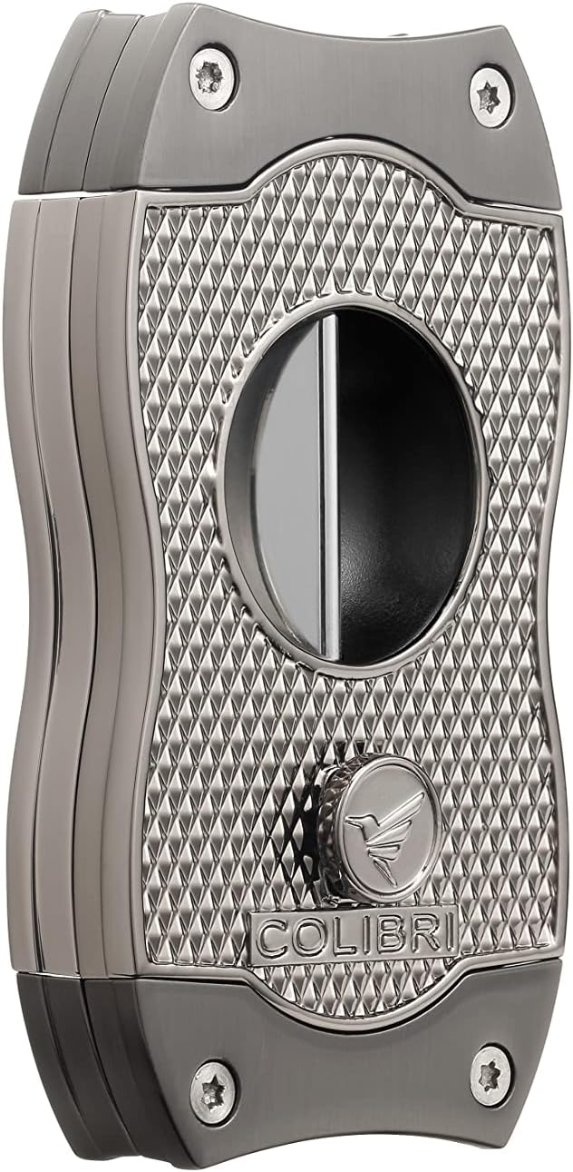 Colibri Diamond V-Cut Cigar Cutter – Deep V Precision Blade (7mm Cut), Stainless Steel, Metal Diamond Pattern Body, Cuts up to 60+ Ring Gauge, Luxury Gift for Cigar Enthusiasts (Gunmetal)