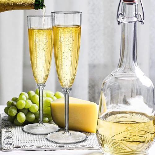 Miniatura 5 de Tosnail Paquete de 18 copas de champán de plástico de 6 onzas, copas de vino de plástico desechables, copas de vino de plástico transparente, tazas