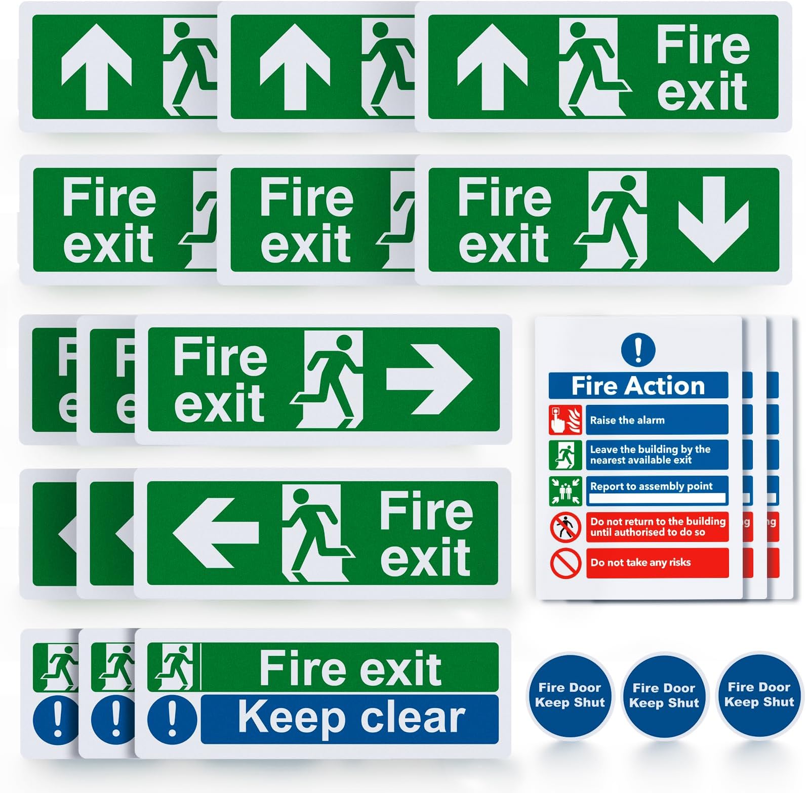 Fire Exit Sign Bundle [Pack of 18] - Fire Exit Arrow Sign, Fire Exit ...