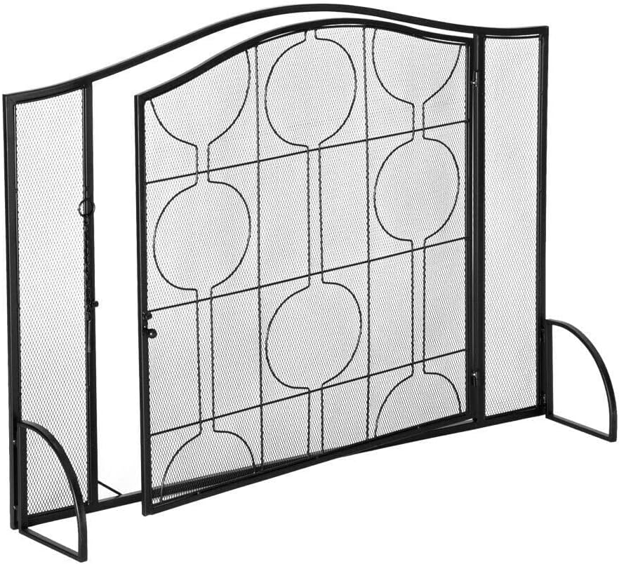 Fireplace Screen Guard, Fireplace Screens Wrought Iron Steel Fireplace Screen DoorsFire Guard Mesh 56" x 29" Black Fireplace Screen Flat Fireplace Scr