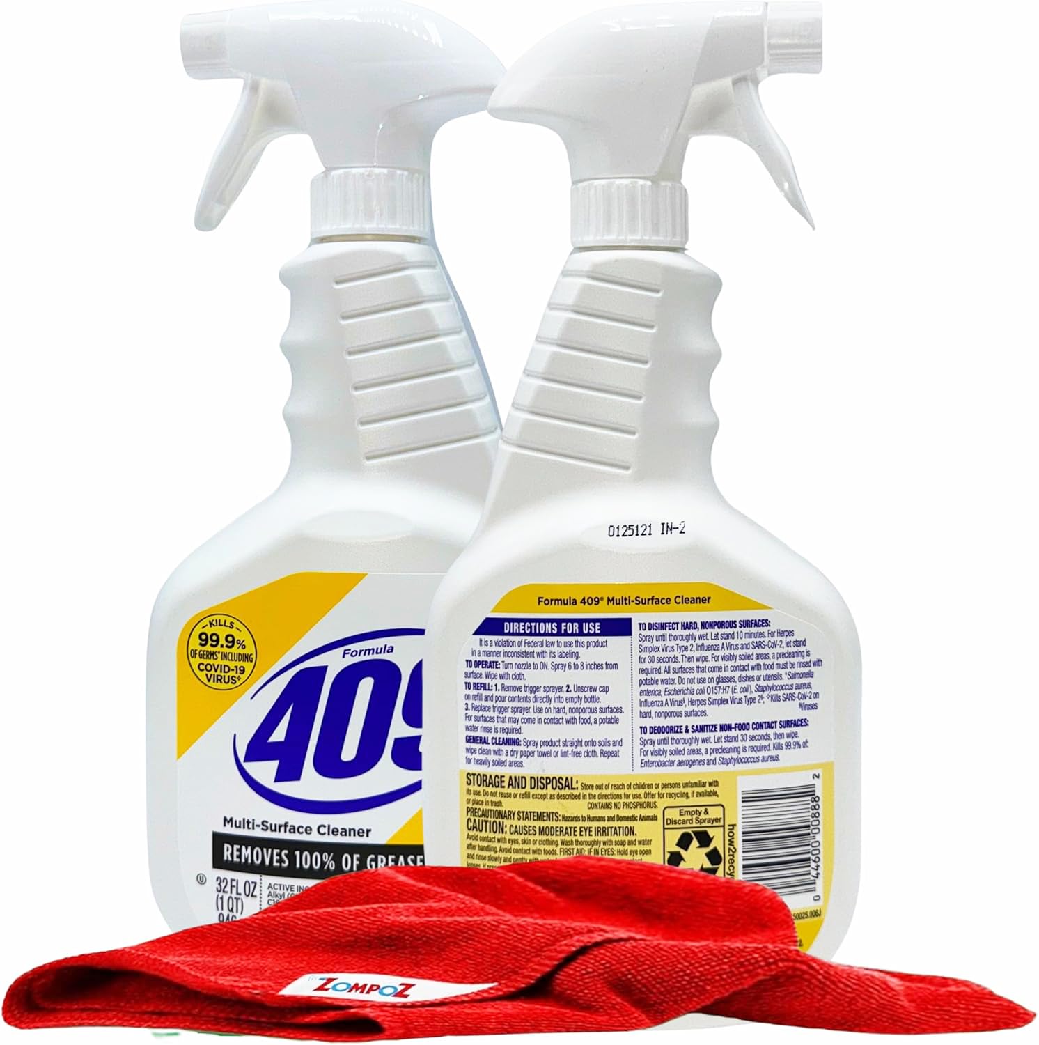 Multi Surface Cleaner Spray, 2 Pack Lemon Fresh Scent, All Purpose Cleaner and Degreaser, Kitchen and Bathroom Cleaner, 32 oz. Each Plus Zompo-Z Microfiber Cleaning Cloth