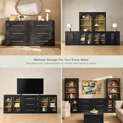 Miniatura 9 de mopio Blake Centro de entretenimiento de 4 piezas con almacenamiento, cómoda gabinete de almacenamiento modular de granja moderna soporte para TV