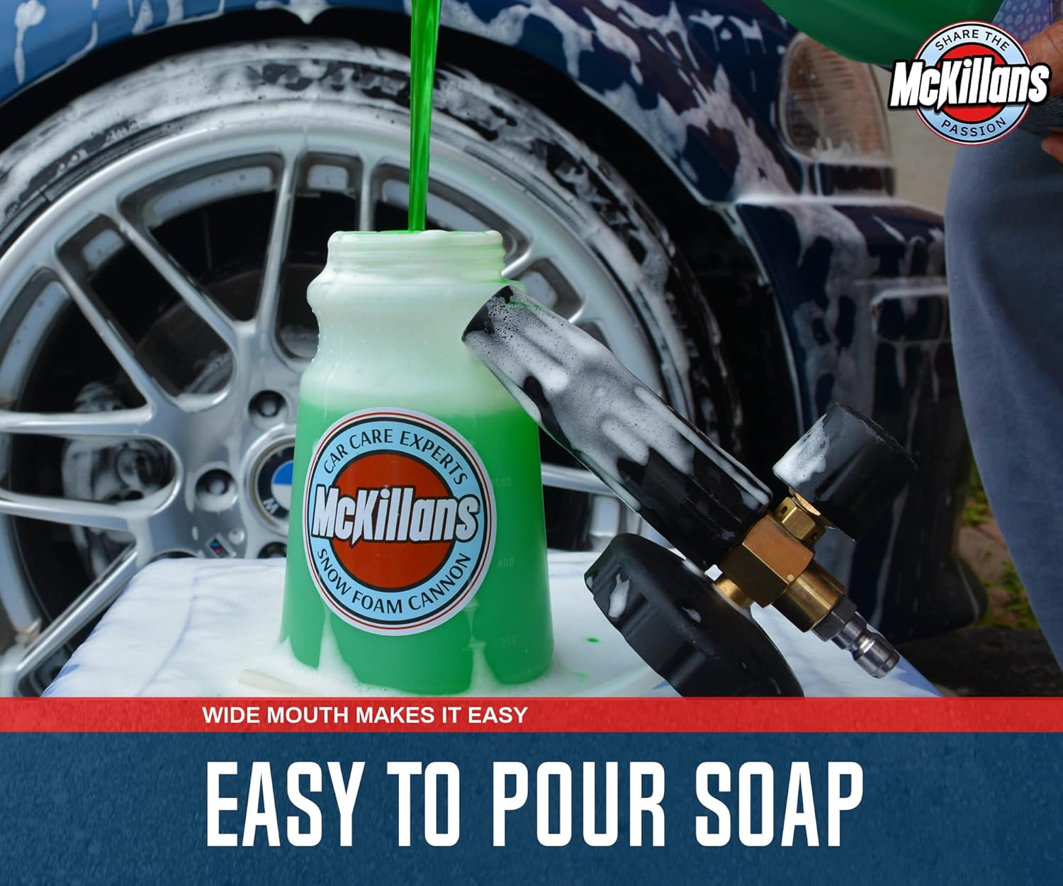 McKillans Professional Wide Mouth Snow Foam Detailing Kit Complete with M22 Washer Gun and Rinsing Wand with 1/4” Quick Connect