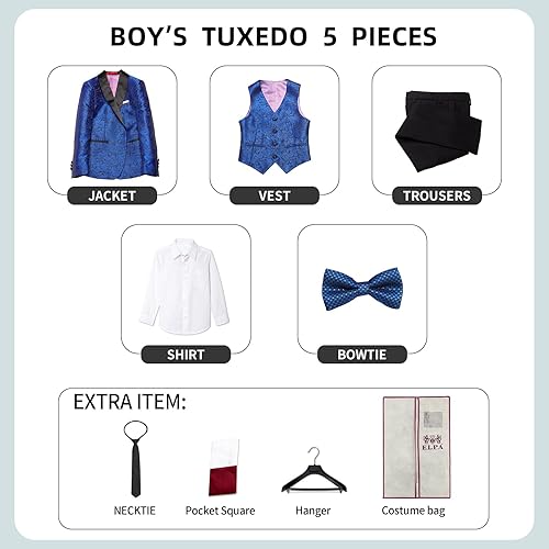 Miniatura 4 de ELPA ELPA Traje de esmoquin para niños, esmoquin floral ajustado para niños, esmoquin formal para graduación, Halloween, fiesta de Navidad