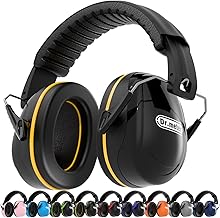 Dr.meter Ear Defenders, SNR 31 dB, Ear Defenders, Adjustable and Comfortable for Adults, Foldable Earmuffs, Noise Protection, Headphones for Construction Site, Gardening, Black + Yellow