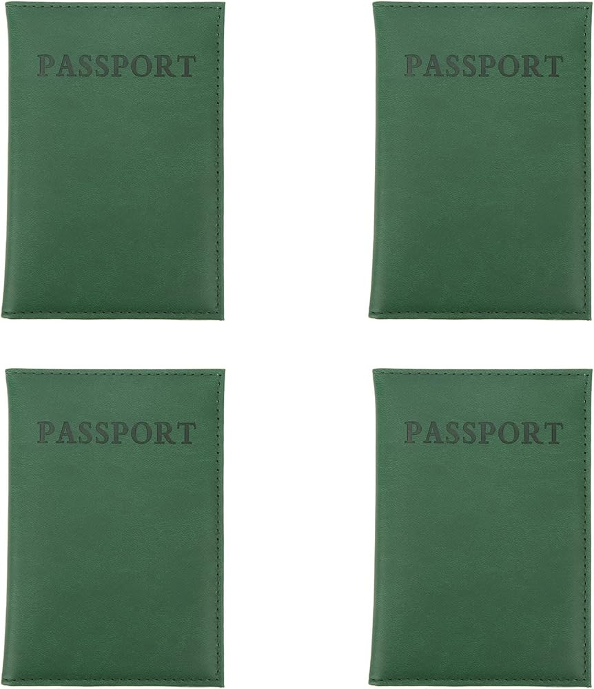 Porte-passeport 4 Pièces, Porte-passeport En Cuir PU étanche Et Souple | Avec Fente Pour Carte De Vaccin | Protection Des Passeports | Organisateur De Documents De Voyage Pour Femmes Et(Vert Foncé