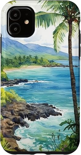 Funda estética para iPhone 11 Tropical Hawaii Forest Beach Ocean Art