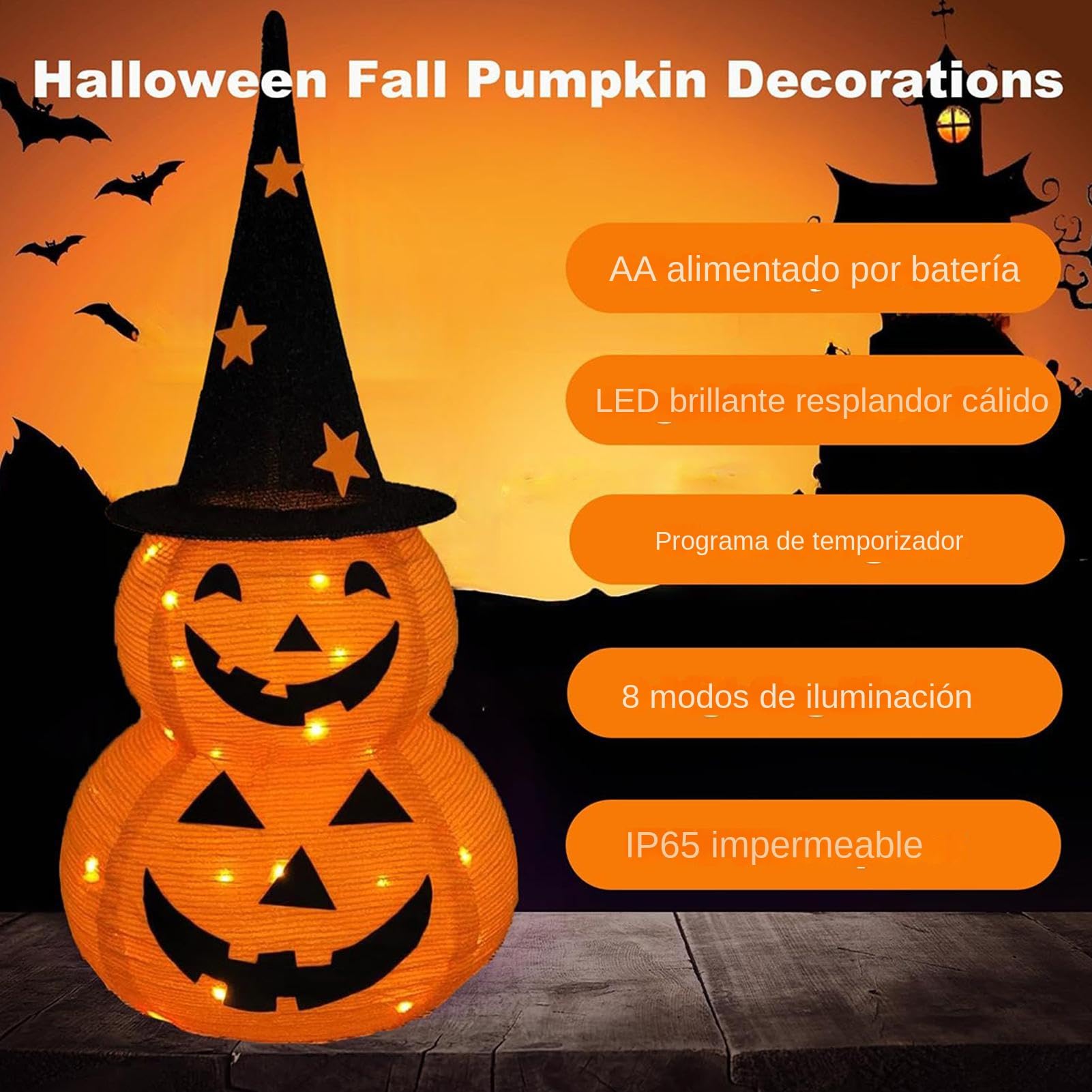 Calabazas Iluminadas Decoración De Halloween con 8 Modos | de jardín festivo para propietarios, inquilinos, apartamento, oficina, salón, dormitorio, balcón, jardín, patio y patio