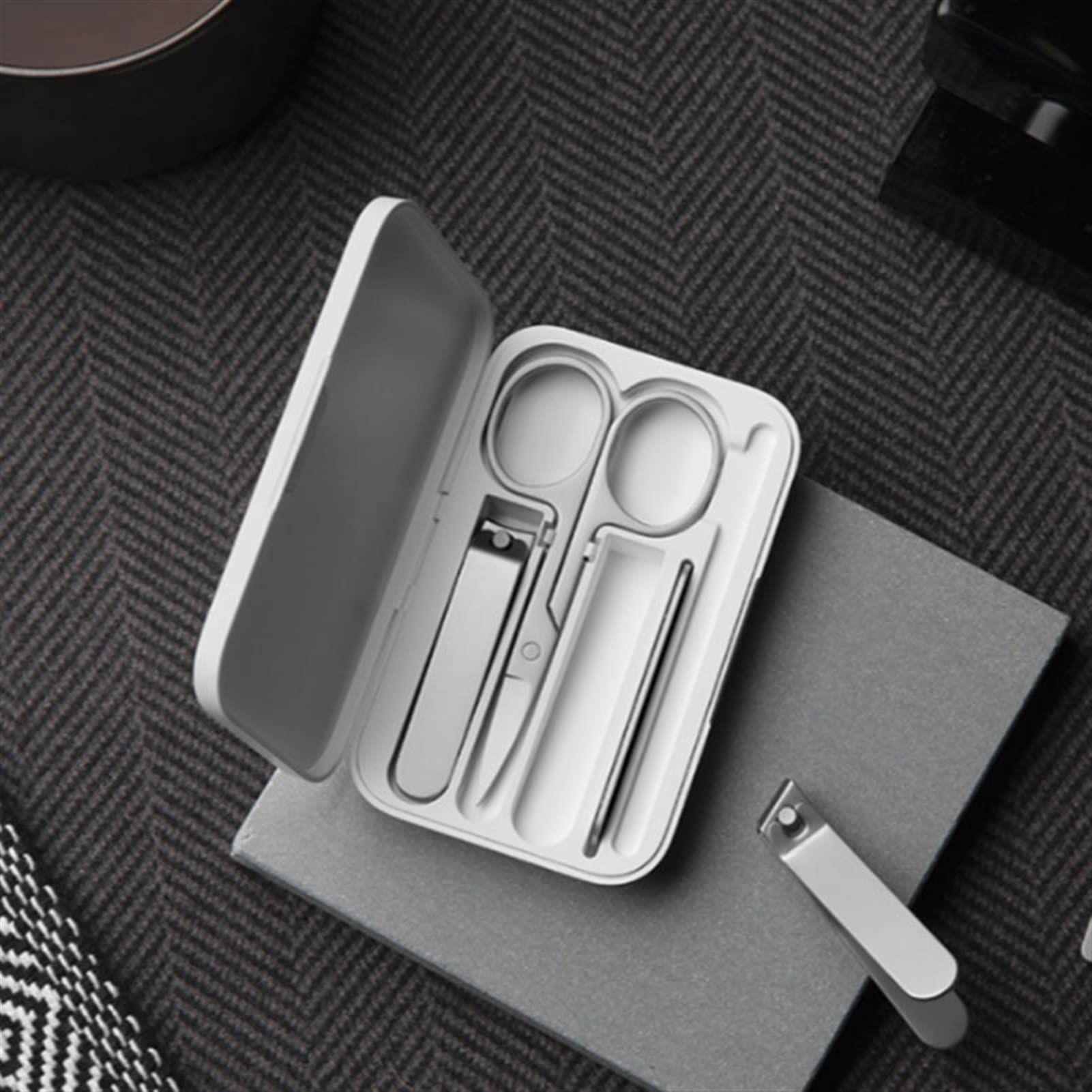 Juego de Cortaúñas Manicura 5pcs kit de aseo con estuche portátil de la uña de la uña de la uñas de la manicura del acero inoxidable del acero inoxidable Set para el Cuidado Personal y la Belleza