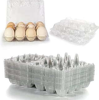 Egg Cartons Cheap Bulk 60 Pack - Holds 1 Dozen Clear Blank Egg Cartons for Chicken Eggs - Medium Plastic Egg Carton for Home Ranch Chicken Farm, Commercial Market Display (3x4 Grids)