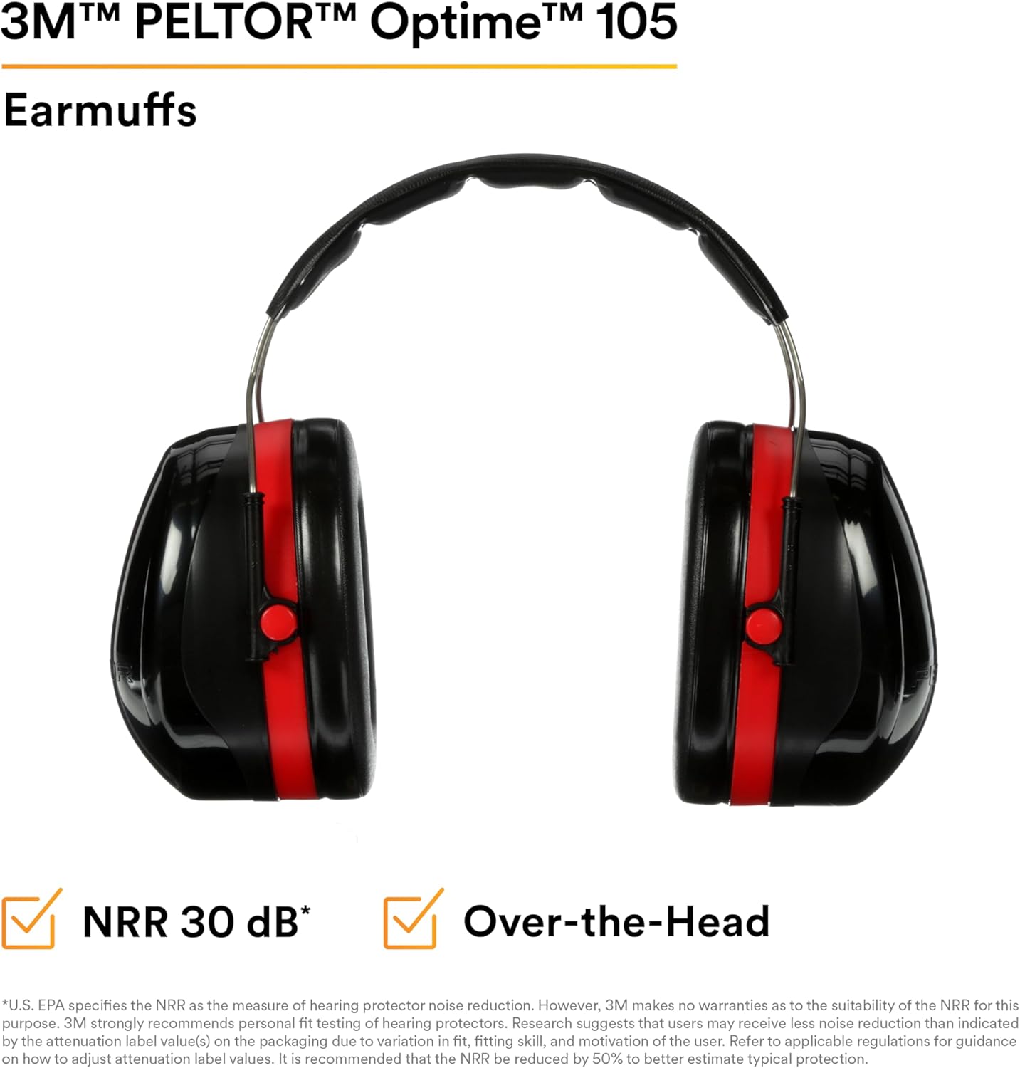 3M PELTOR Hearing Protection Optime 105 Earmuffs, E-A-Rfit Compatible, Assembly, Sanding, Grinding