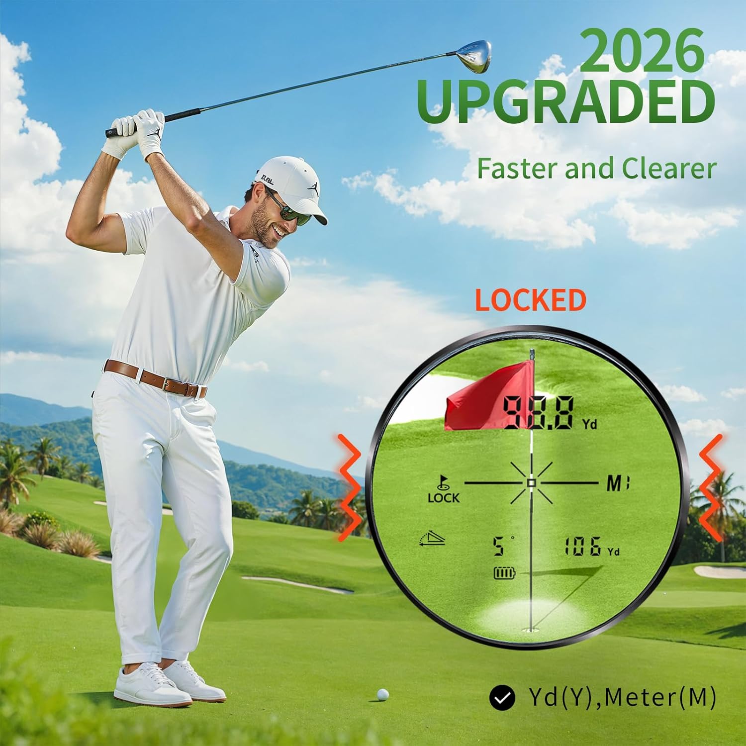 Golf Rangefinder with Slope, 1200 Yards Laser Range Finder for Golf & Hunting, 7X Magnification, Flag Pole Lock, Distance/Angle/Speed/Scan Multifunctional, ±1 Yard Accuracy - Image 2