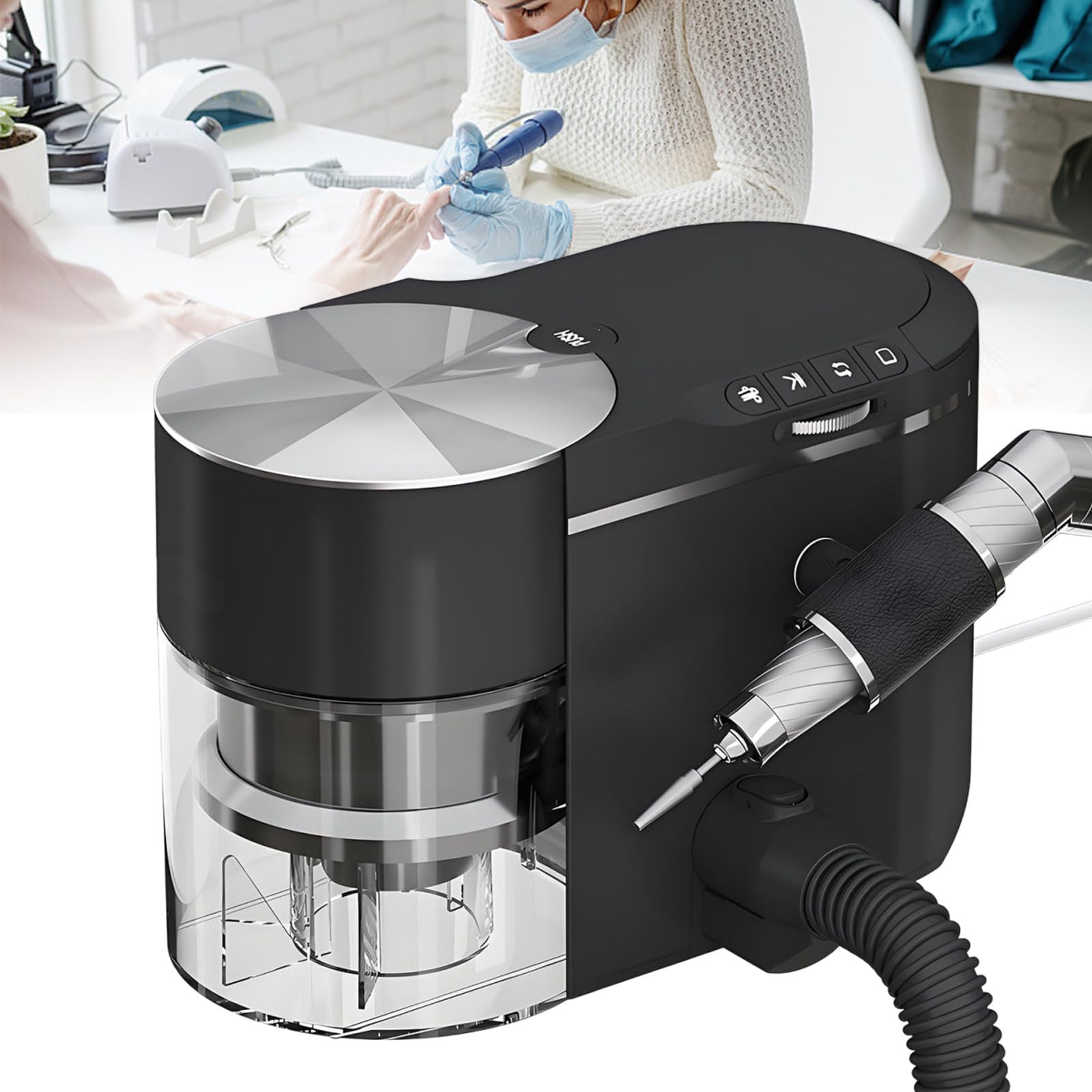 Sunseota Professional Nail Drill and Dust Collector 2-in-1,Nail Dust Collector,Portable Nail Polisher with Extension Hose,Adjustable Suction,≤68db Low Noise,Perfect for Manicure Black