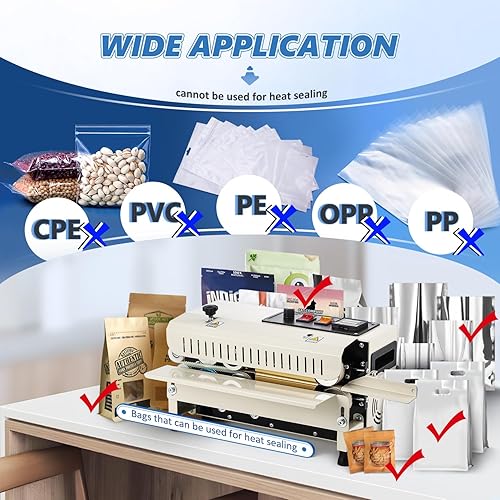 Miniatura 3 de Máquina selladora térmica comercial, sellador automático de banda continua, temperatura y velocidad ajustable, máquina de sellado horizontal de