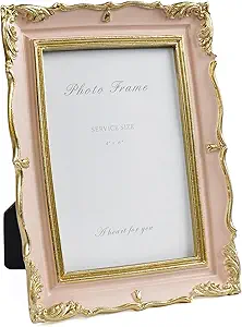 4x6 Vintage Picture Frame Pink and Gold Photo Frame, 4 by 6 Picture Frames Ornate Textured Hand-Crafted Resin with Glass Front for Tabletop Display, Retro Design Home Decor