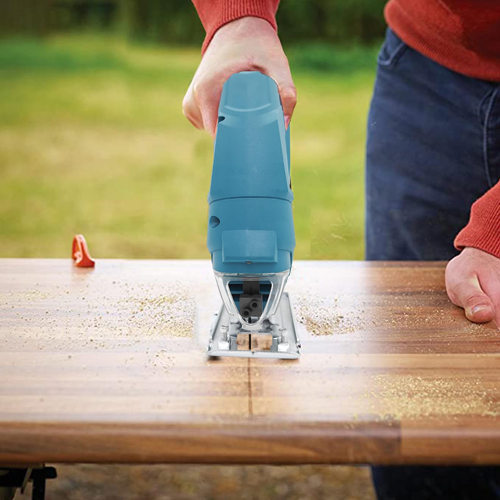 Akku Stichsäge Bürstenlos mit 2x 3,0Ah Akkus und Ladegerät, Ersatz für Makita DJV180Z, Arretierung und stufenlosem Geschwindigkeitsschalter, Schneller Blattwechsel für Holz, PVC, Sperrholz und Metall
